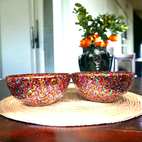 Hand Crafted Other - Confetti Bowls W/Champagne Glitter Bottoms
